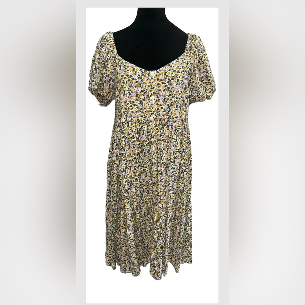 Summer Floral Mini Dress with‎ Puff Sleves